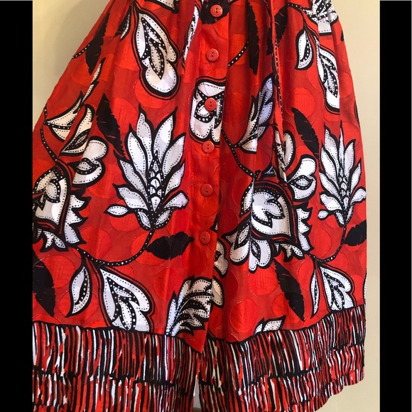 Red Floral Batik Style Botton Up Lined Pinup Dress - Picture 2 of 6